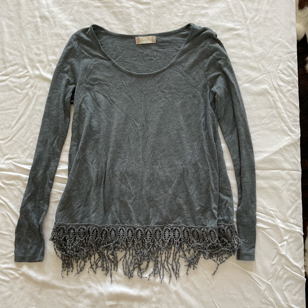 Altard State Long Sleeve Green-Grey Shirt with Tassels (Size Small)